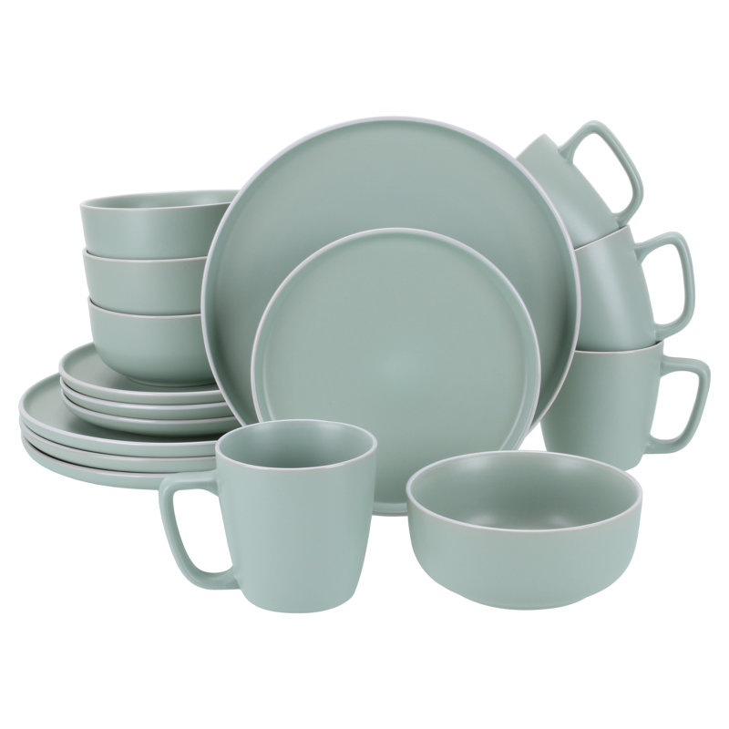 Sage and White Ceramic 16-Piece Dinnerware Set for Four