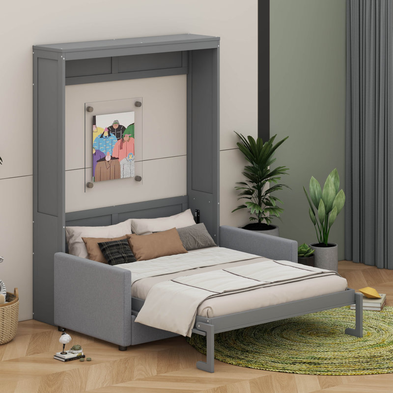 Lit escamotable avec coussin Murphy, Gris, Double