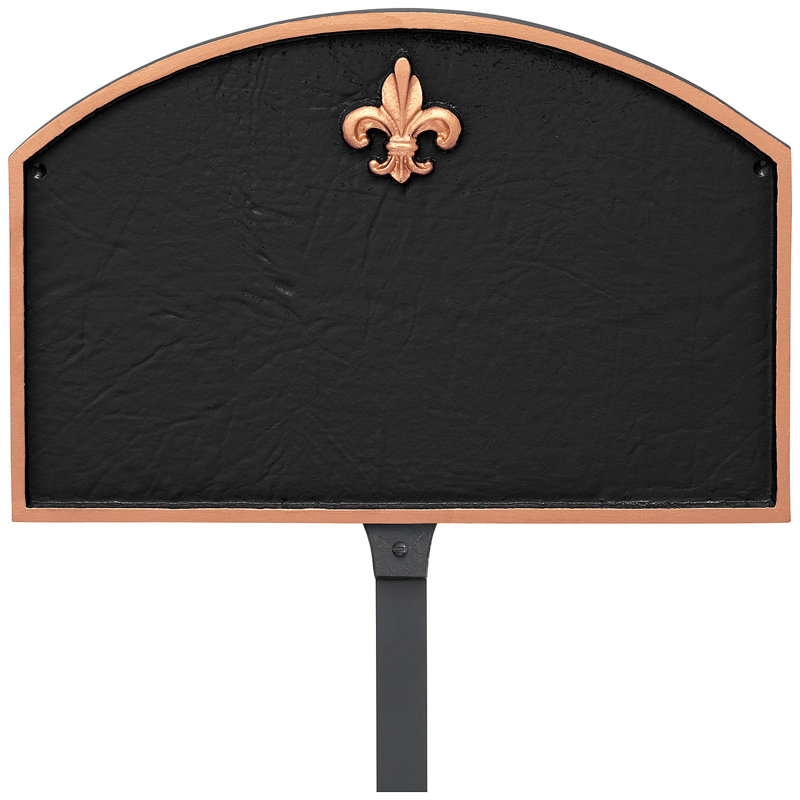Enseigne d’adresse pour pelouse sur 1 ligne Fleur de Lis, Noir / Cuivre