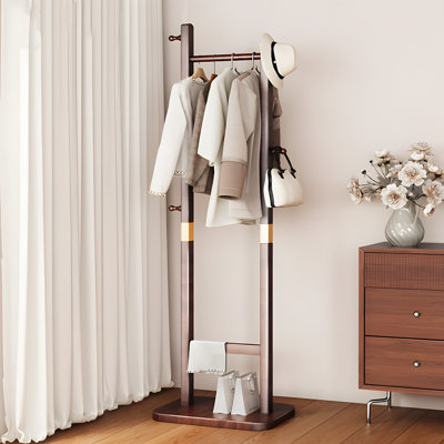 Solid Wood Coat Rack Stand For Bedroom, Living Room, Office - Freestanding Indoor Clothes Hanger With Multiple Hooks