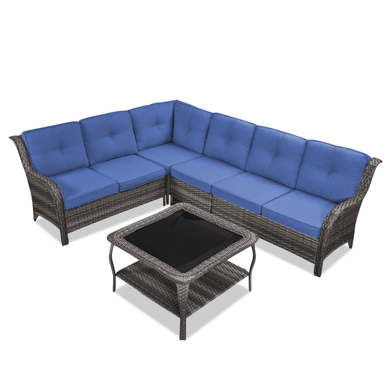 6 - Person Modular Patio Conversation Sets with Cushions, Blue