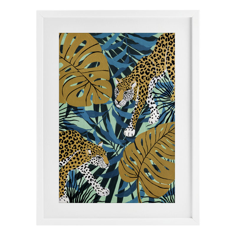 «Guépard traqué avec feuilles», reproduction encadrée sous verre, design par Yvette St. Amant, H 23 po x l 17 po