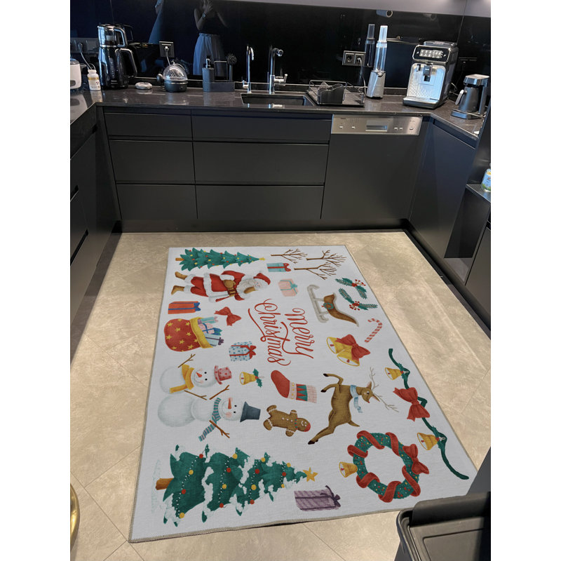 Tapis beige à motif de rennes avec motif de rennes, Rectangle 3 pi 11,24 po x 5 pi 10,87 po