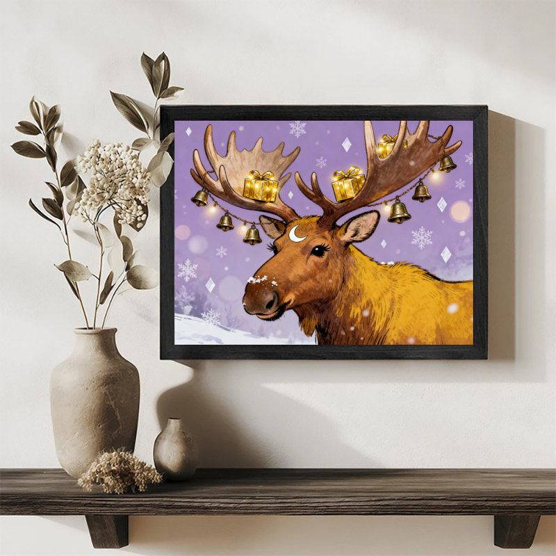 Chameau noir encadré noir se préparant pour Noël, impressions murales de style rétro, H 13 po x l 17 po