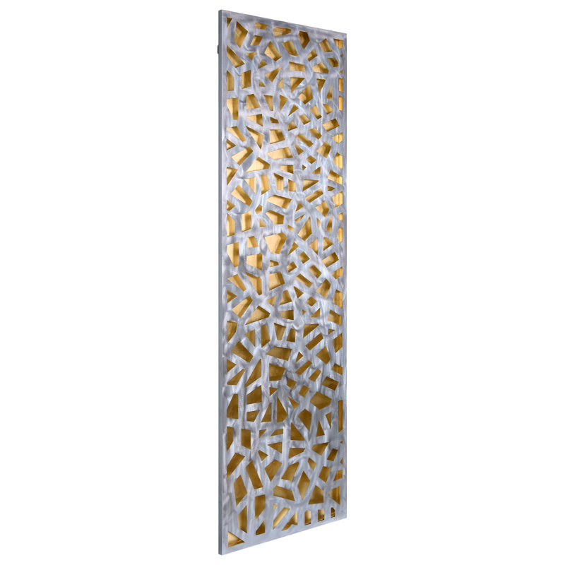 Radiant Fusion Leaf encased on a 3D Polished Steel Abstract Metal Wall Art, Gold/Silver