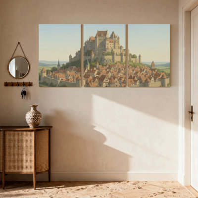 Paysage et paysage urbain, ville médiévale, ensemble de 3 impressions sur toile