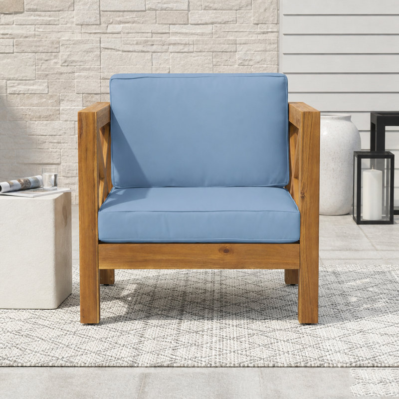 Chaise de patio pour club, bleu, Teak