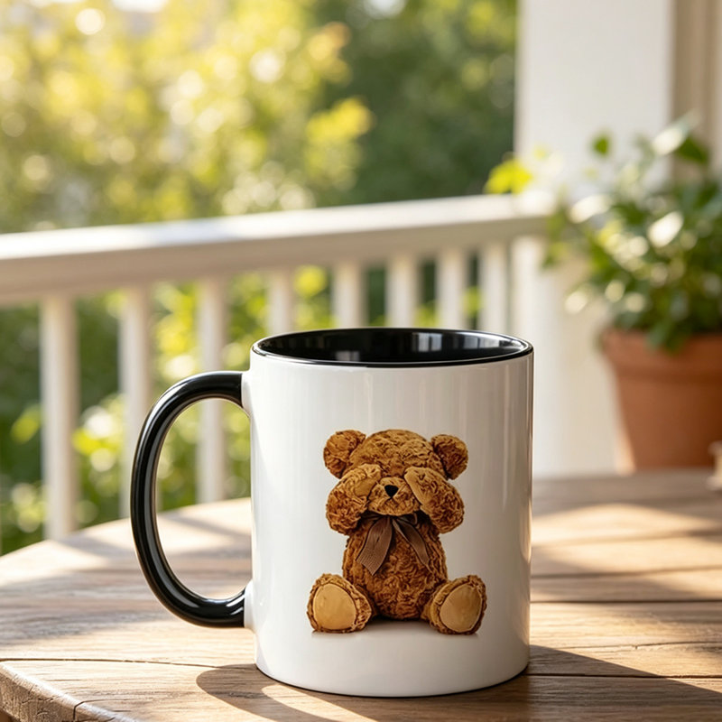1pc Novelty Shy Teddy Bear Ceramic Mug, Coffee Cup, Juice Cup, Fun Gift.