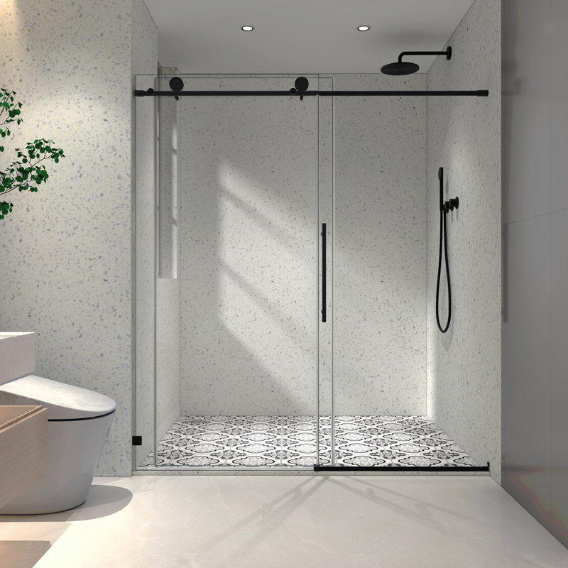 5476 BLACK Frameless One Fixed And One Shifted Shower Door, 70MM 304 Stainless Steel Large Pulleys With Adjustable Soft Closing Function,With Nano Easy Cleaning And Stick Explosion-Proof Menbrance