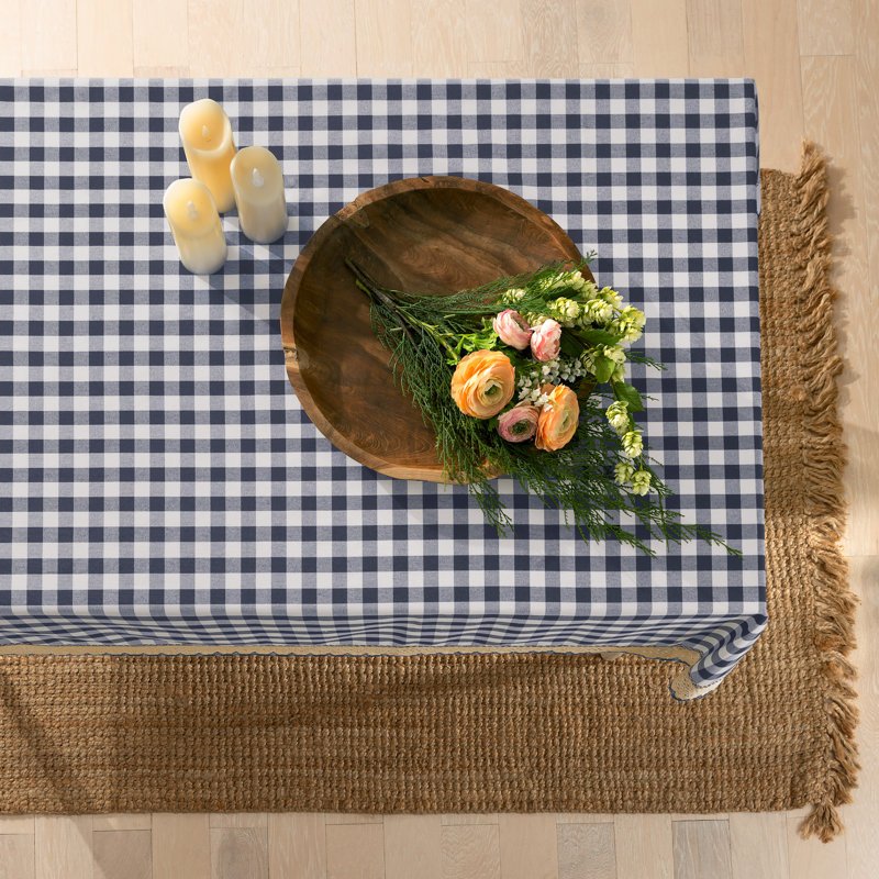 Linhart Checkered Cotton Blend Tablecloth, 104" x 60", Navy