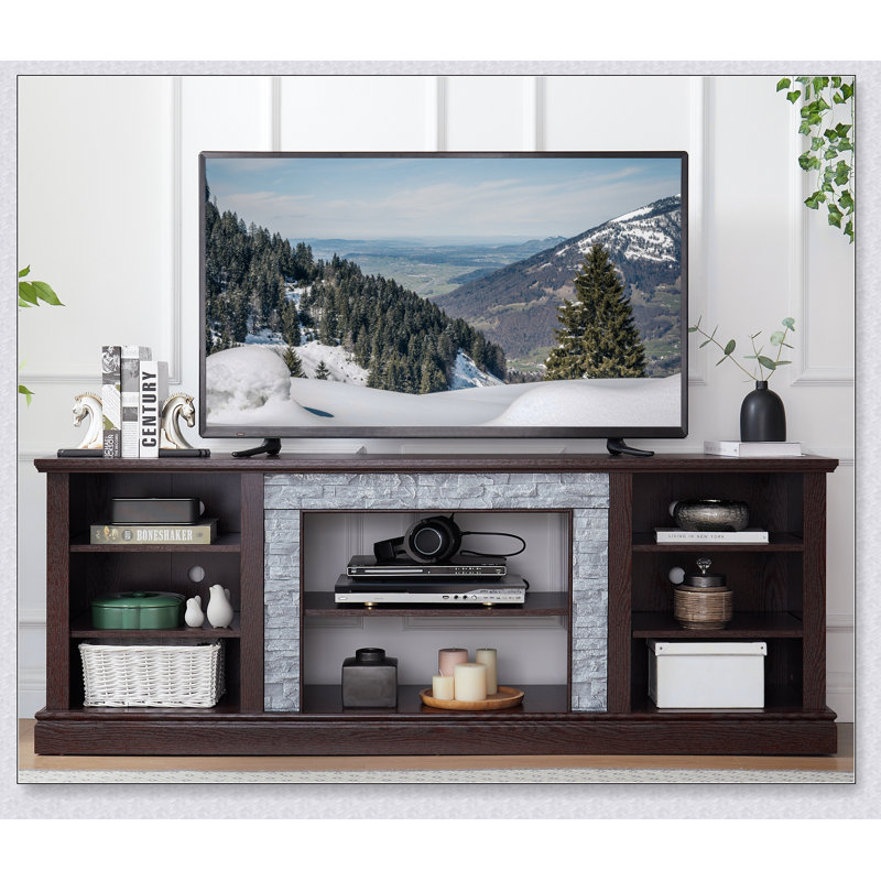 Grand meuble télé en faux pierre avec beaucoup de rangement, console multimédia moderne pour le divertissement à domicile, largeur de 70,12 po