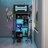 Full Size Wooden Frame Material Loft Bed Frame With Desk, Shelves, With Led Lighting Function Lights, With Usb Charging Function Ports And Pegboard, In Black Finish+Blue-1071171373