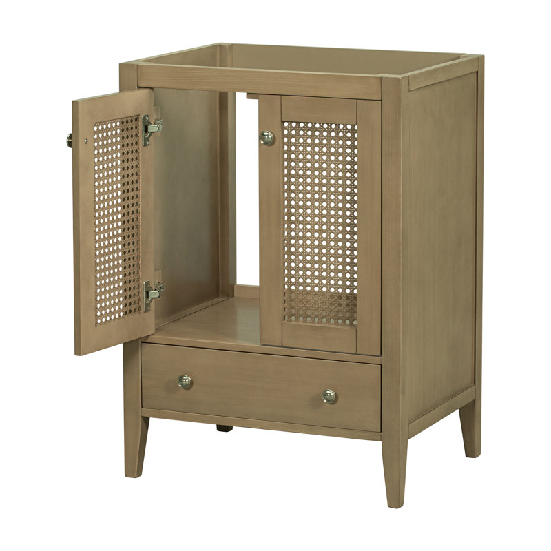 Bathroom Vanity Base without Sink, Featuring Rattan Cabinet with Doors and Drawer