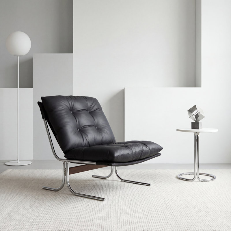 Méridienne Mid-Century en cuir d'inspiration Bauhaus, Noir mat
