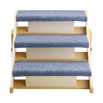 Wood Pet Stairs, 3-Step Dog Stairs For Beds, Sofa & Cars, 150Lbs Load Capacity, Floded Flat Design, Stable & Sturdy Cat & Dog Step Ladder For Small Medium Large Older Pet Puppy Essentials