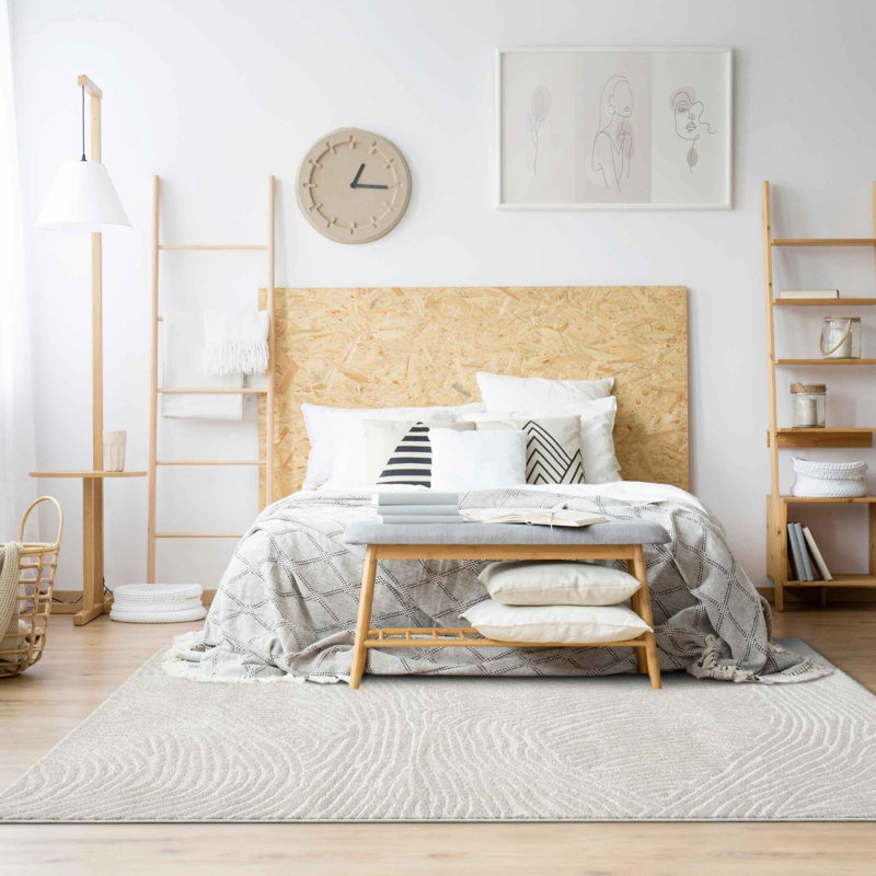 Cream Geometric Wave 5' x 7' Synthetic Area Rug