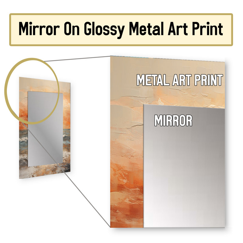 Beige et plage dorée, coucher de soleil paradis II - grand miroir de bord de mer, décor de miroir mural beige unique