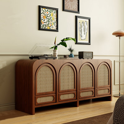 French Sideboard Rattan Solid Wood Vintage Storage Cabinet