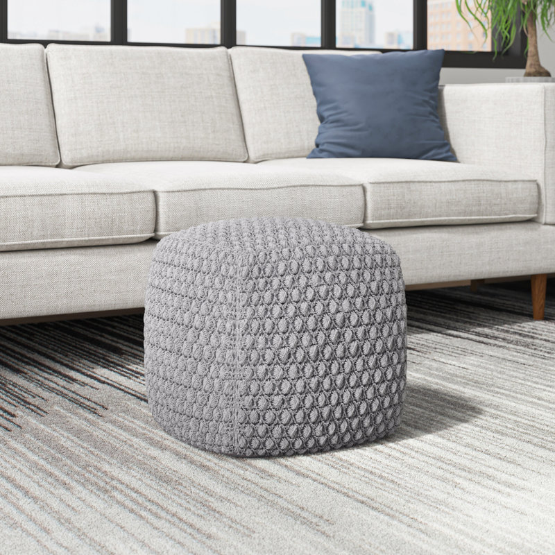 Pouf en mélange de coton 18 po Aitana, Mélange de coton bleu marine