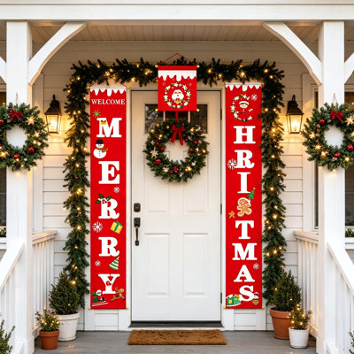 Ensemble de 3 bannières « Joyeux Noël » pour véranda et porte d'entrée, décoration de Noël pour la maison