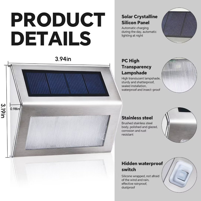 Silver Solar Powered Integrated LED Step Light
