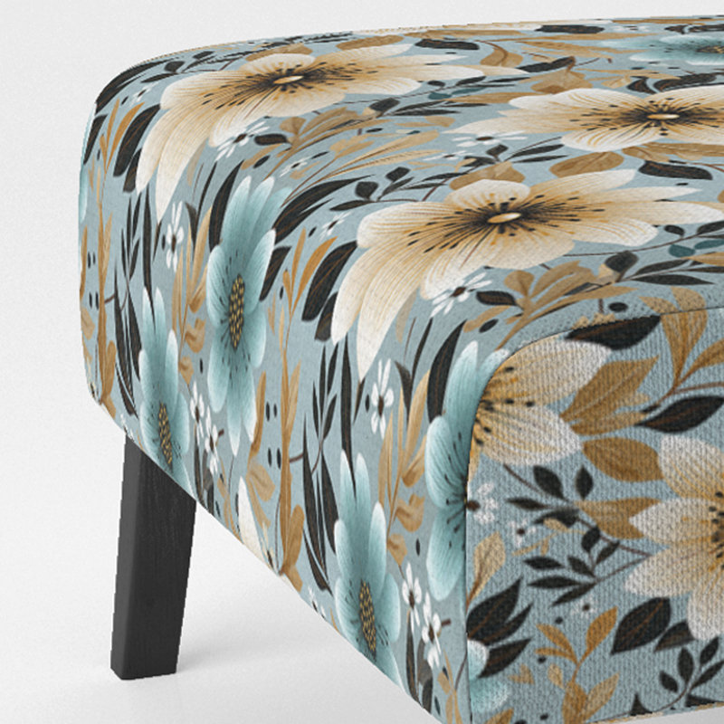 Fauteuil de chambre rembourré ivoire et turquoise