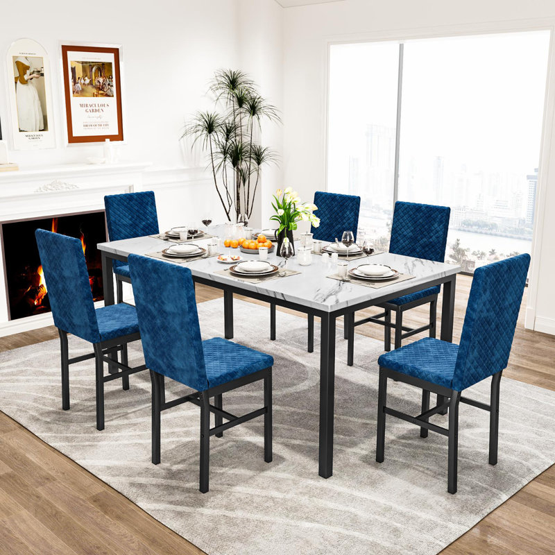 Ensemble de table et chaises Ellice, Blanc, Bleu et noir