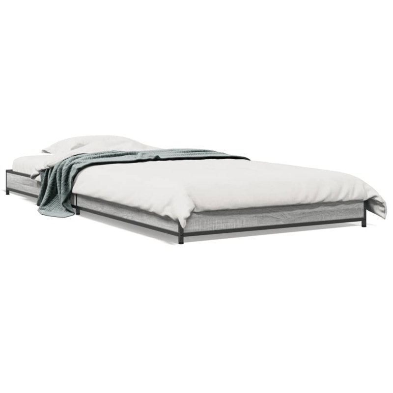 Vidaxl Bed Frame Engineered Wood And Metal, Grey Sonoma, Small Single (2'6)