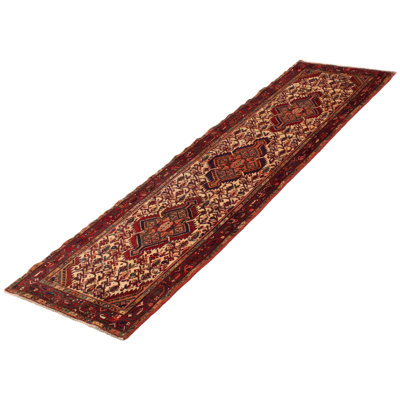 Demetro One-of-a-Kind Runner 2'7" x 9'6" 1990s Runner Wool Area Rug in Cream and Red