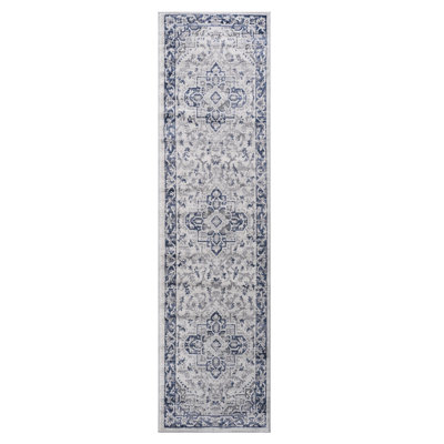 Tapis tissé 2 x 8 Loom & Collection - bleu / gris /, sans perte de teinture, teinté, pour le salon, la chambre à coucher, le style glamour de la salle à manger en bleu / gris /, chic pour la chambre à coucher