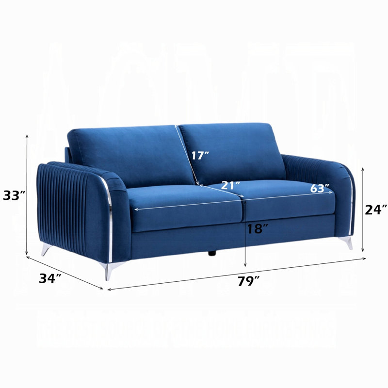 Wenona Velvet Sofa With Chrome Trim & Pocket Coil Seating, Blue