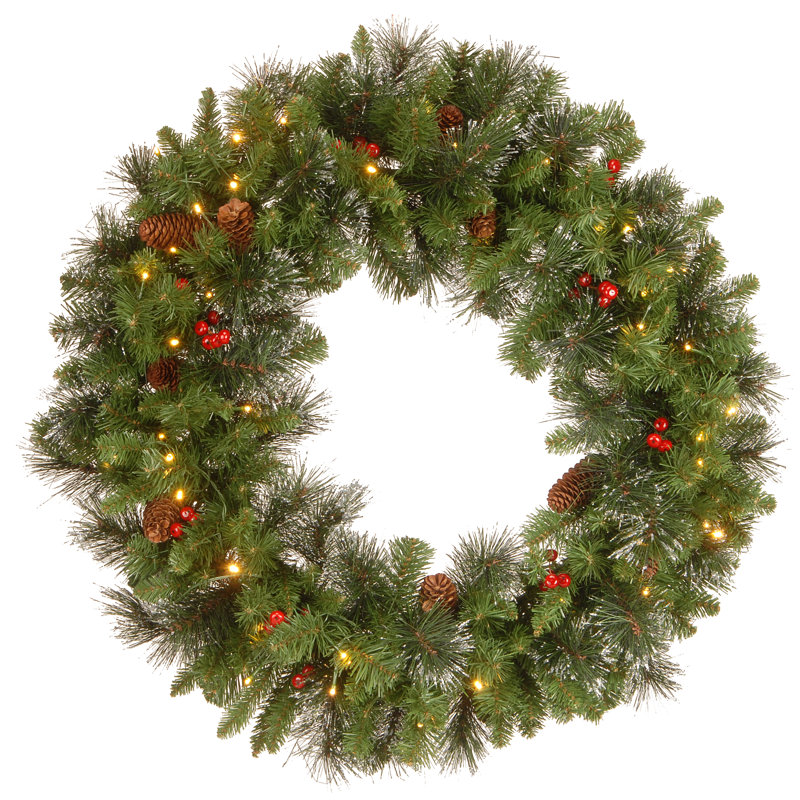 The Holiday Aisle® Crestwood Spruce Wreath with LED Lights, 30"