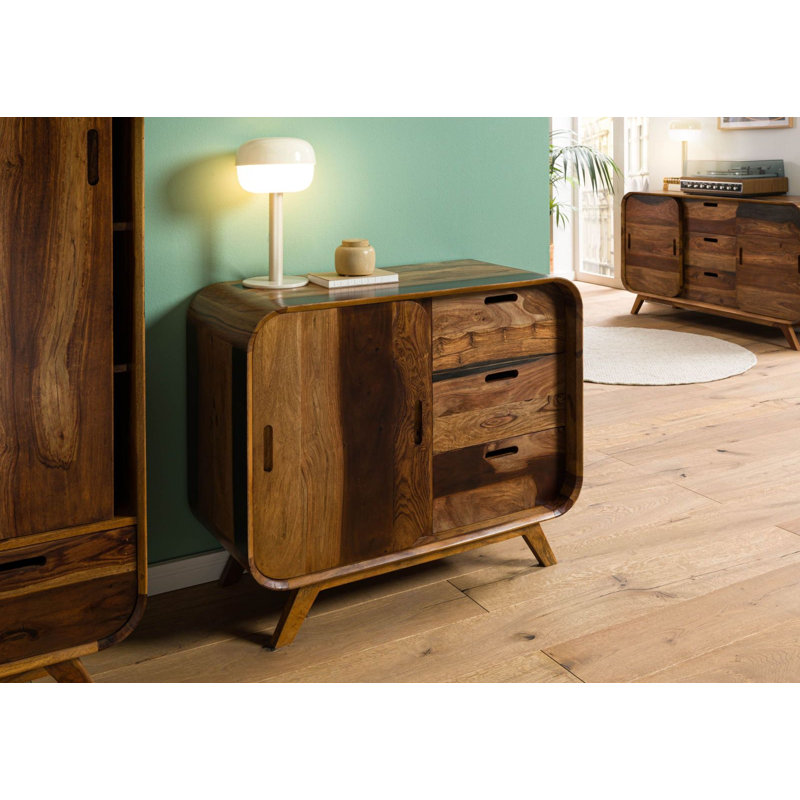 90cm Solid Wood Sideboard, Dark Brown