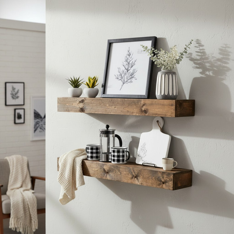 2 Piece Pine Floating Shelf, 3.75" H x 36" W x 6" D, Dark Brown