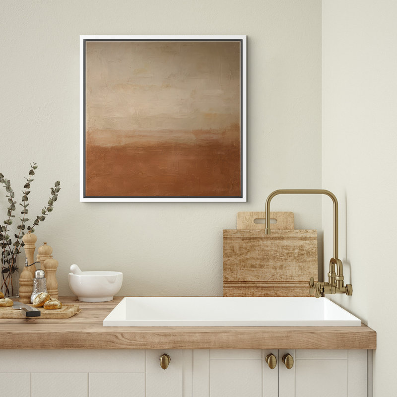 Reproduction de paysage abstrait encadrée d'art mural sur toile pour un décor rétro, H 16 po x l 16 po, Blanc