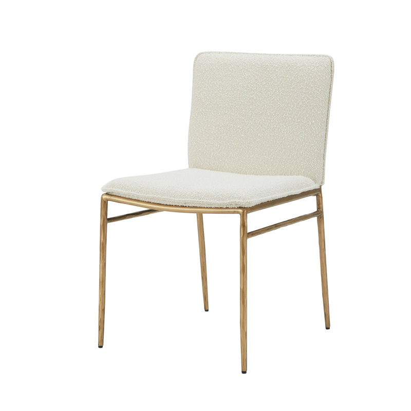 Chaise de salle à manger rembourrée en métal et polyester Ovando, Blanc cassé