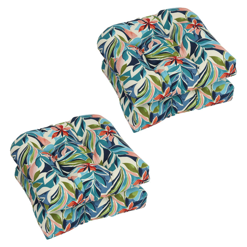 Outdoor 5'' Rocking Chair Seat Cushion, Ivory/Blue Floral