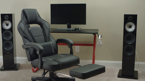 Flash Furniture Deepside Gaming Bundle-Cup/Headphone Desk & Reclining  Footrest Chair