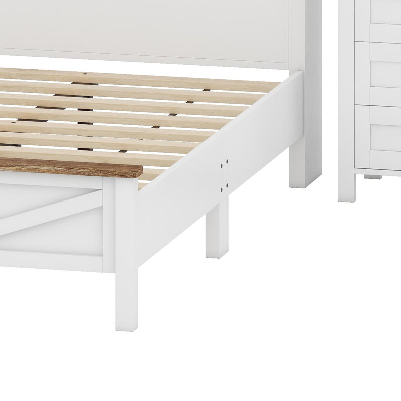 Ensemble 3 pièces Modern Farmhouse comprenant une tête de lit avec ports de charge, table de chevet et commode, Blanc
