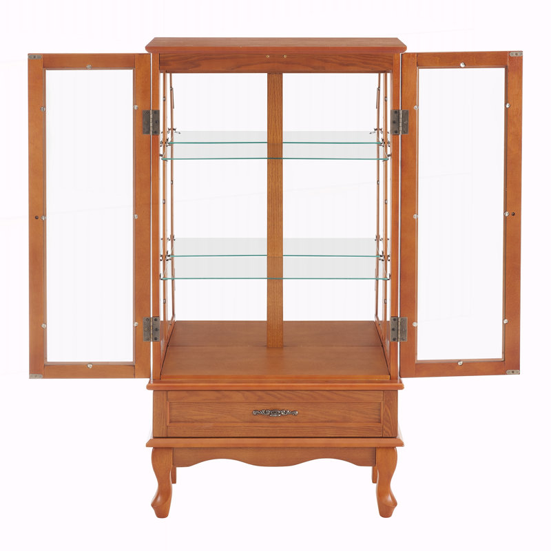 Curio Display Cabinet with Adjustable Glass Shelves, Oak