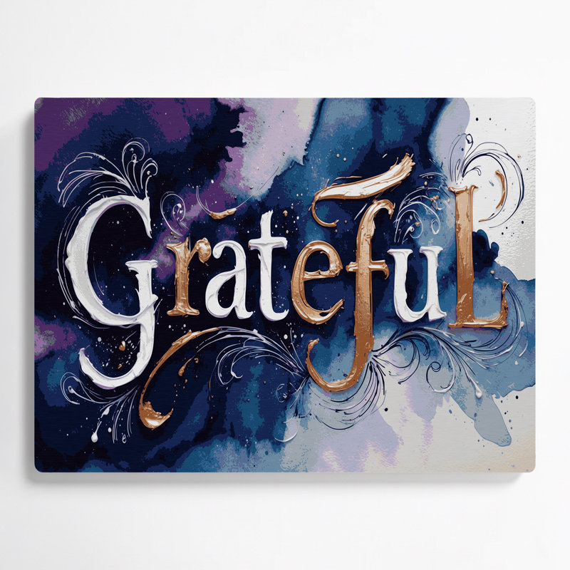 «Thanksgiving Grateful», art typographique en métal gris