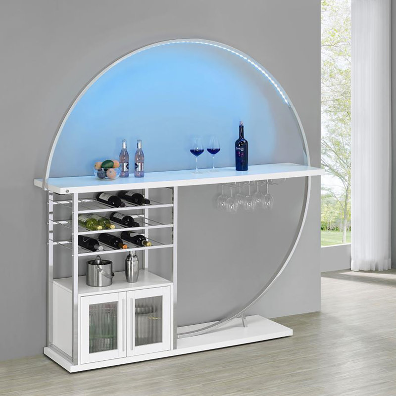 Armoire de bar 2 portes Lewes, Blanc ultrabrillant / chrome