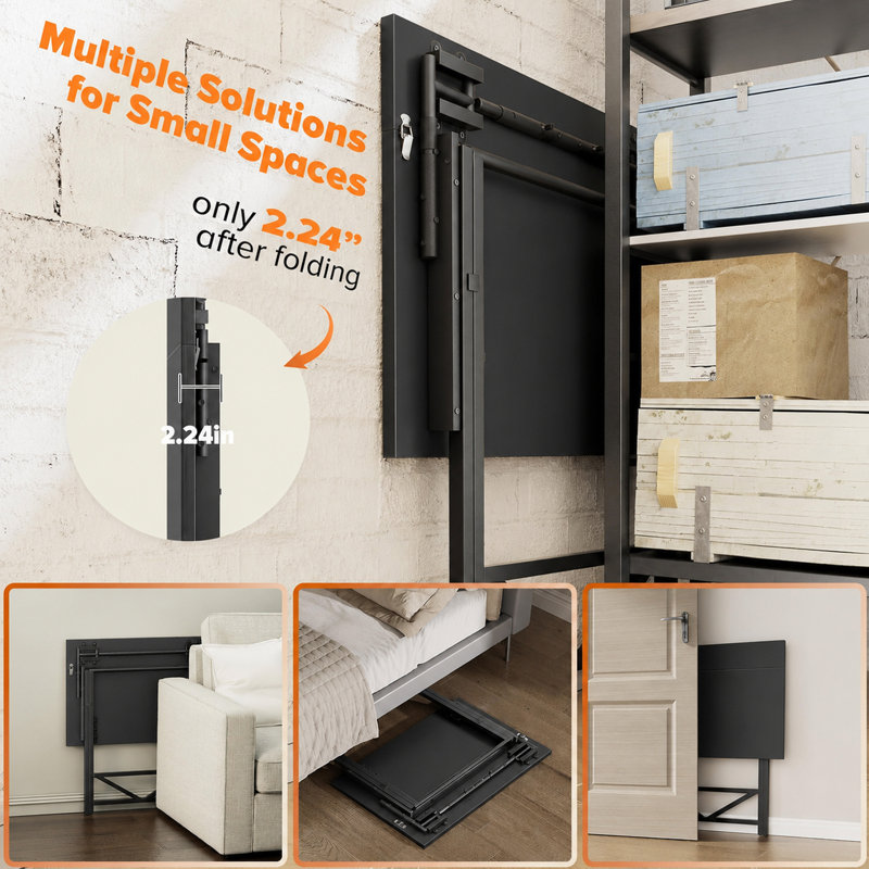 Small Folding Desk with Shelf,  2-Tier Compact Computer Table, Portable Study Workspace for Home Office