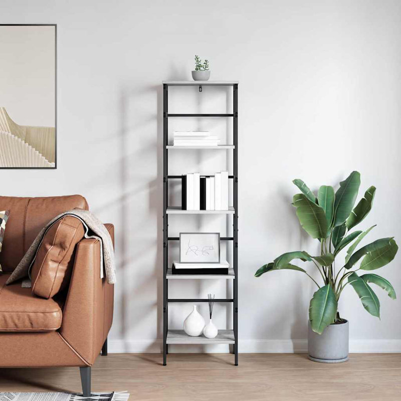 Steel Etagere Bookcase, (4 Shelves) 149cm. H x 40cm. W x 29.5cm. D, Grey Sonoma