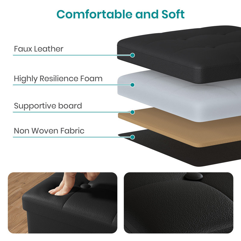 Colangelo 30cm Wide Tufted Square No Pattern Footstool Ottoman, Black