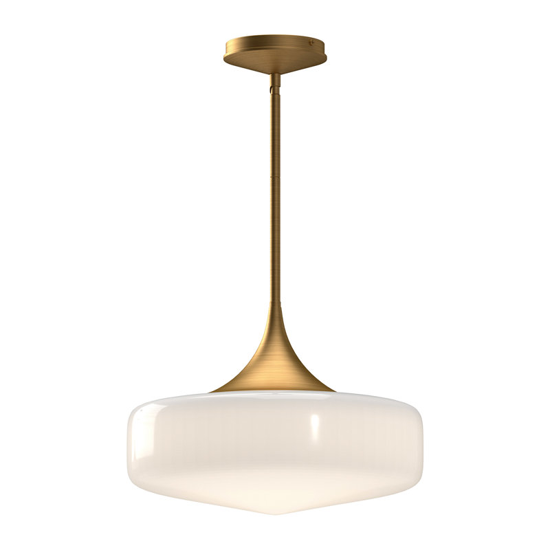 Nathania 1-Light Schoolhouse Glass Pendant, Aged Gold