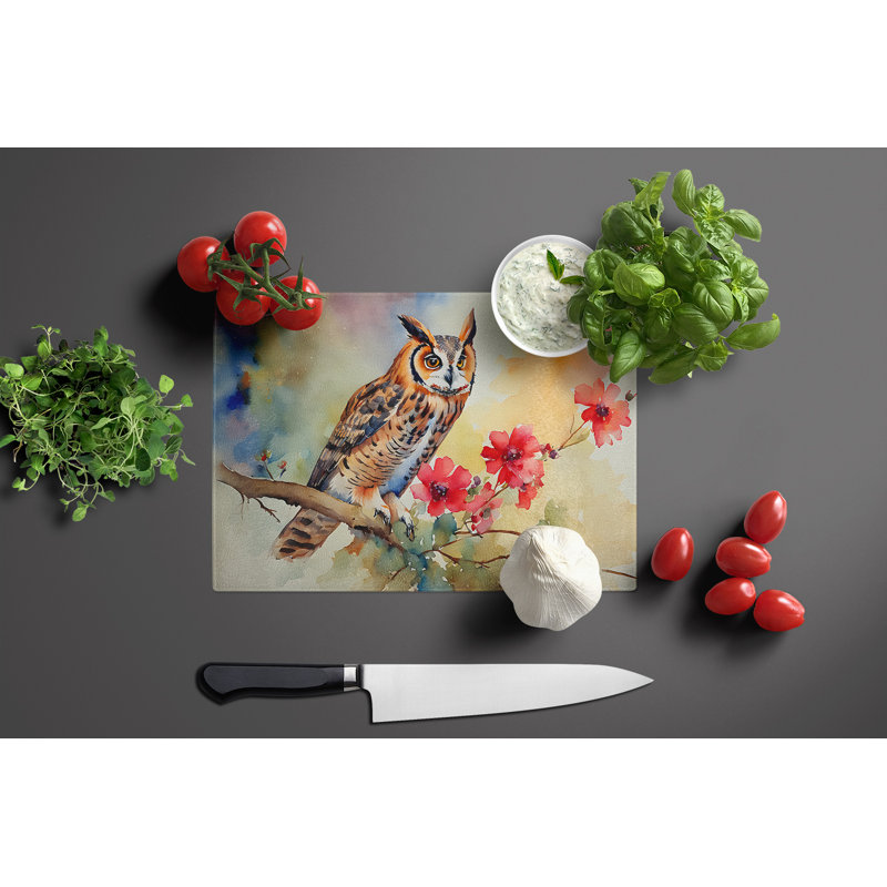 Long-Eared Owl Glass Cutting Board