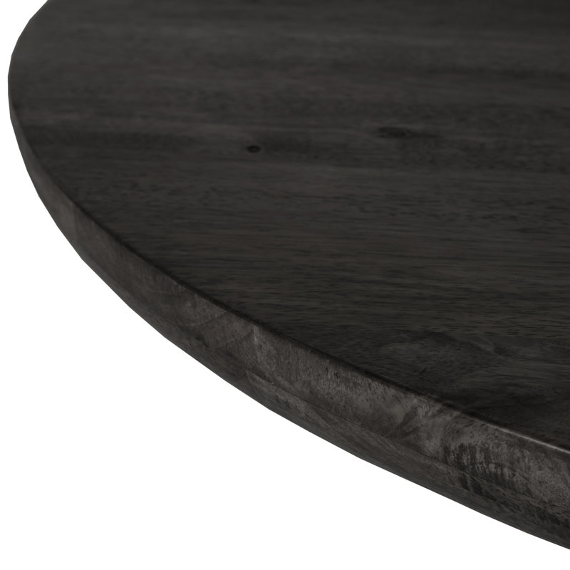 Bibianna Round Solid Wood Dining Table, Worn Black/Black Marble