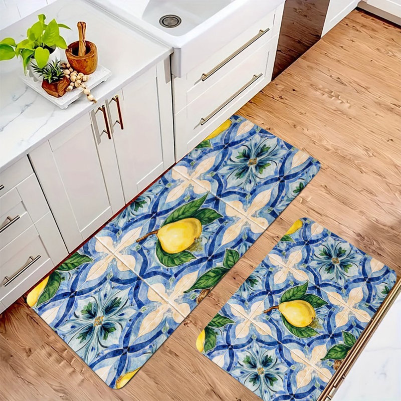 Mediterranean Tile Lemon 2-Pack Kitchen Decor Mats