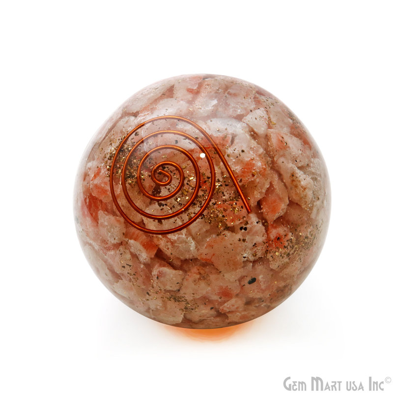 Natural Polished Gemstone Sphere, Large Decorative Accent, Crystal Ball, 52mm, Sunstone